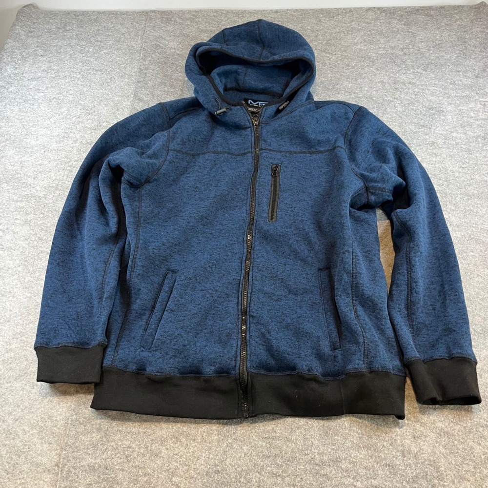 Mack Russo Mens Full Zip Hoodie Blue Marl Fleece Lined Jacket Large Athleisure L